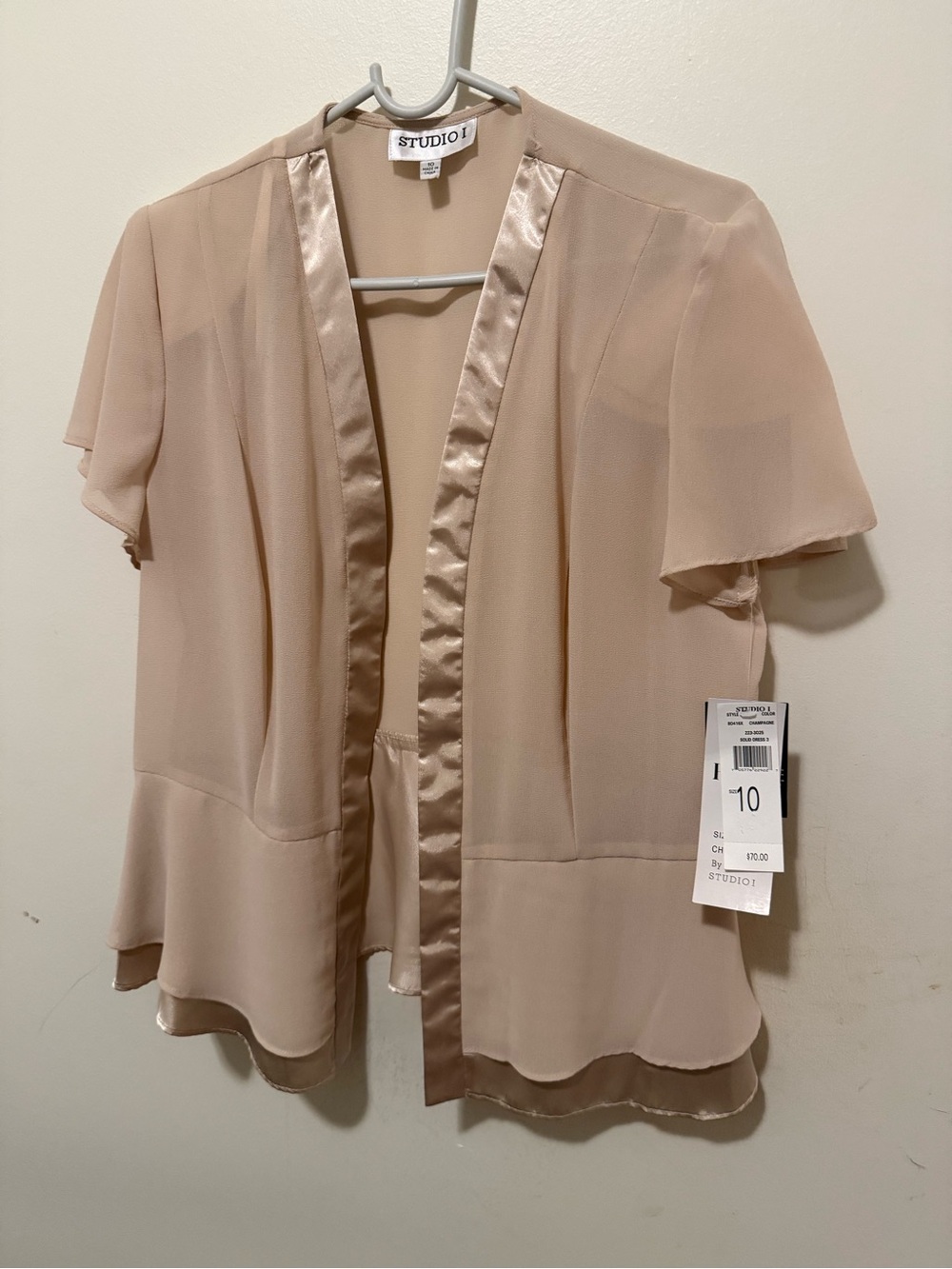 Studio I Blush/Beige Sheer Satin-Trim Cover Up Women's Top